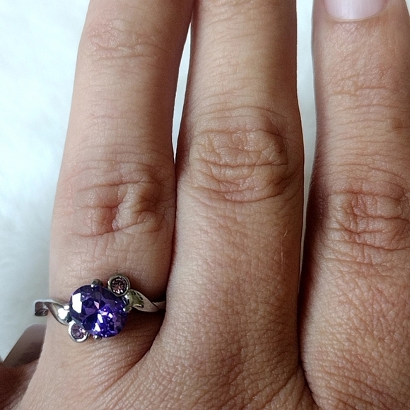 Stainless Steel Cocktail Ring Purple CZ Amethyst Color | Hypoallergenic - Picture 6 of 12